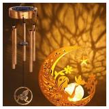 Solar Moon Fairy Wind Chimes,Moon Gifts for Mom Women Men Sympathy Festival Birthday Mothers Day,Hanging Outdoor Decor Cracked Glass Ball Memorial Large Wind Chimes, Decorations for Garden Patio Porch