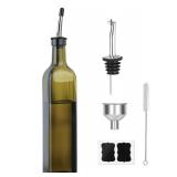 TFPOGOLD Green Olive Oil Dispenser Bottle - 17oz/500ml Glass Oil and Vinegar Bottles Set for Kitchen, Oil Dispenser with 2 Stainless Steel Pourers, Funnel and Brush  missing the top