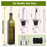 TFPOGOLD Green Olive Oil Dispenser Bottle - 17oz/500ml Glass Oil and Vinegar Bottles Set for Kitchen, Oil Dispenser with 2 Stainless Steel Pourers, Funnel and Brush  missing the top