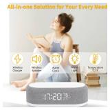Couperos 4in1 Alarm Clock with Wireless Charging Wireless Speaker Night Light & Temperature Display Customized Sleep-Wake Routine Alarm Clock for Heavy Sleepers (Gray)