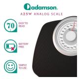 Adamson A25W Scales for Body Weight - Up to 400 LB - 5.3" Dial on 12.4" x 10.2" Platform - Anti-Skid Rubber Surface - High Precision Bathroom Scale Analog - Durable with 20-Year Assurance - White