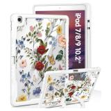 Uppuppy for iPad 9th/8th/7th Generation Case, for iPad Air 3/ Pro 10.5 2017 - Women Cute Girls with Pencil Holder&Stand Clear Cover Girly Flower Floral for iPad 9/8/7 Gen, Air3, Pro 10.5 Inch Case