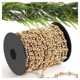 Pangda 49 ft Beaded Garland for Christmas Tree Plastic Artificial Pearl Strands String Beads Trim Roll Chain for Xmas DIY Craft Party Decoration Table Centerpiece Wedding Bouquet(Champagne)