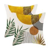Boho Pillow Covers 18x18 Set of 2 Green Yellow Gold Sunset Throw Pillow Covers Outdoor Decoration Mid Century Bohemian Style Tropical Leaf Pillowcase Farmhouse Decor Cushion Case For Sofa Couch