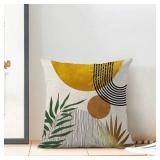 Boho Pillow Covers 18x18 Set of 2 Green Yellow Gold Sunset Throw Pillow Covers Outdoor Decoration Mid Century Bohemian Style Tropical Leaf Pillowcase Farmhouse Decor Cushion Case For Sofa Couch