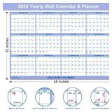 32" x 48" 2026 Wall Calendar, Folded Wet & Dry Erase Wall Calendar 12 Month, Yearly Laminated Wall Calendars, Reversible Annual Planner, Horizontal/Vertical, with Julian Dates