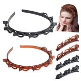 HLTOO 6PCS Acrylic Braided Hair Clips, Bangs Hairstyle Hairpin Headband with Clips, Toothed Headband Braid Tool, for Women and Girls Hair Styling Accessories, 2 Colors (Black and Brown)