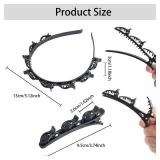 HLTOO 6PCS Acrylic Braided Hair Clips, Bangs Hairstyle Hairpin Headband with Clips, Toothed Headband Braid Tool, for Women and Girls Hair Styling Accessories, 2 Colors (Black and Brown)
