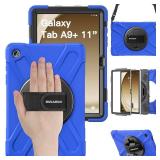BRAECN for Samsung Galaxy Tab A9 Plus Case 11 Inch 2023, Shockproof Hard Duty Case with Screen Protector &360 Rotating Stand&Hand Strap/Shoulder Strap for Galaxy A9 Plus Tablet-Black