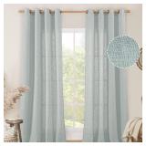 LAMIT Greyish Blue Linen Sheer Curtains 84 inch for Bedroom, Linen Textured Light Filtering Drapes Bronze Grommet Boho Panels for Farmhouse/Living Room, 2 Panels, 52 x 84 Inch