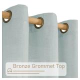 LAMIT Greyish Blue Linen Sheer Curtains 84 inch for Bedroom, Linen Textured Light Filtering Drapes Bronze Grommet Boho Panels for Farmhouse/Living Room, 2 Panels, 52 x 84 Inch