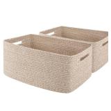 OIAHOMY Storage Basket for Shelves, Closet Cube Storage Bins Baskets for Clothes Blanket Towels, Baby Nursery, Toy Baskets Box, Woven Rope Basket, 17.72*12.99*7.87 IN, 2 Packs Brown