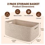 OIAHOMY Storage Basket for Shelves, Closet Cube Storage Bins Baskets for Clothes Blanket Towels, Baby Nursery, Toy Baskets Box, Woven Rope Basket, 17.72*12.99*7.87 IN, 2 Packs Brown