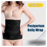 ChongErfei 3 in 1 Postpartum Belly Wrap - Recovery Belly/Waist/Pelvis Belt Black Postpartum Belly Band,Black L