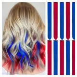 LADYAMZ Colored Hair Extensions 10 PCS, Colorful Party Highlights Clip in Synthetic Hair Extensions, Red and Blue Hair Accessories Hairpiece for Girl Women Party Favor Cosplay Gift 22 In