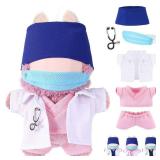 Simgoing 17cm Doll Clothes Doctor Scrubs Outfit with White Coat Face Mask Mini Stethoscope Cute Doctor Medical Costume with Accessories Gift for DIY Dress-up Lovers & Collectors(Pink)