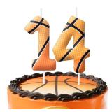 14th Birthday Candles, Basketball Cake Topper for Boys Girls, Number 14 Candle Basketball Themed Birthday Decorations Party Supplies