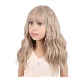 PATTNIUM Blonde Wig Kids Child Short Wavy Wig with Bangs Flaxen Blonde Wigs Synthetic Girls Cosplay Halloween Party Costume Wigs (Flaxen Blonde)