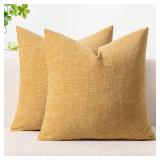 MIULEE Pack of 2 Couch Throw Pillow Covers 18x18 Inch Soft Beige Yellow Chenille Pillow Covers for Sofa Living Room Spring Home Decor Couch Solid Dyed Cases