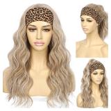 SAPPHIREWIGS Synthetic Headband Wigs Blonde Body Wave Glueless Headband Wigs for Black Women Natural Looking Highlight Ash Blonde Wavy Wig Heat Resistant 20 Inch