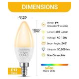Flaspar 3 Pack E12 LED Bulb, 60 Watt Equivalent LED Candelabra Light Bulbs, 2700K Soft White Type B Light Bulb for Chandelier, 600 Lumens, 6W B11 Candle Light Bulb, Non-Dimmable