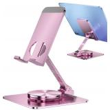 Qutechwood 360 Rotatable Foldable Phone Stand for Desk,Fully Adjustable Desktop Phone Holder Cradle Dock Compatible with iPhone 17 16 15 14 13 12 11 Pro Max,Tablets,All Phones(Pink)