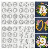 DOODLREAM 51Pcs Flower Alphabet Number Water Soluble Hand Sewing Stabilizers, 8.3"x11.7" A-Z Letter Number Embroidery Pattern Stabilizer, 4 Sheets Stick and Stitch Embroidery Paper Sticker