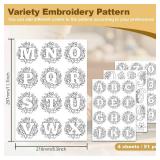 DOODLREAM 51Pcs Flower Alphabet Number Water Soluble Hand Sewing Stabilizers, 8.3"x11.7" A-Z Letter Number Embroidery Pattern Stabilizer, 4 Sheets Stick and Stitch Embroidery Paper Sticker