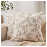 YZJZEDS 100% Cotton French Pastoral Throw Pillow Covers Set of 2, 22x22 Inch Double Sided/Green, Farmhouse Decorative Cushion Covers for Sofa Bed Living Room Home Decor