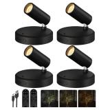 EZVALO Spotlights Indoor with Remote,5500mAh Rechargeable Picture Lights, Wireless LED Uplighting with Timer Dimmable, 3CCT,Mini Plant Spot Lights for Painting,Artwork,Accent Lighting(4Pack-Black)