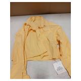 Tankaneo Womens Button Down Cropped Shirts Long Sleeve Casual Crop Tops Solid Lapel Blouse Shirt with Chest Pocket Medium Yellow