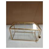 WHSLILR 12.6" Glass Card Box Wedding Card Box with Lock for Wedding Reception Cosmetic Home Decor, Handmade Large Geometric Terrarium with Hinged Lid, Brass Frame - (Golden/House) (Missing Key)