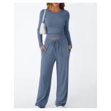 Trendy Queen Womens Two 2 Piece Matching Lounge Sets 2025 Early Fall Fashion Must Haves Y2K Workout Gym Clothes Comfy Airport Travel Vacation Luxury Outfits Sweatsuit Winter Essential Clothing Small B