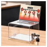 KYODOLED Clear Donation Box for Fundraising with Lock & Sign Holder, Multi-Use Voting and Raffle Box, Tip Jar, Secure Storage, Durable Plastic, 6.2