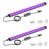 Onforu 2 Pack 10W LED Black Light Bar, 1ft, USB Blacklight Tube, Blacklight Bars with Switch, Black Light for Fluorescent Tapestry Poster, Cabinet, Glow Party, Halloween, Classroom, Body Paint