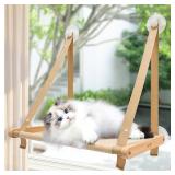 CATISM Cat Window Perch - Foldable Cat Hammock for Window, Soft Seat Machine Washable, Solid Wood Frame, 4 Suction Cups, Cats Window Hammock Load Weight Up to 40lbs