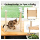 CATISM Cat Window Perch - Foldable Cat Hammock for Window, Soft Seat Machine Washable, Solid Wood Frame, 4 Suction Cups, Cats Window Hammock Load Weight Up to 40lbs