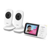 VTech VM819-2 Baby Monitor, 2.8 Screen, 2 Cameras, 1000ft Range, Night Vision, 2-Way Audio, Temperature Sensor, Lullabies, Secured Transmission No WiFi