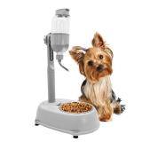 Fhiny Dog Water Feeder Bottle with Stand, Dispenser Automatic Water Food Bowl for Cage Leak-Proof No-Drip Adjustable Raised Pet Slow Water Bottle Dog Kennel Durable Drinker Container