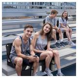 Besunbar Stadium Seats for Bleachers 2 Pack w/Back Support Bleacher Seat Soft Cushion Light Weight Includes Shoulder Strap & Cup Holder, Front & Back Zipper Pocket, Suitable for Sports Events,Black