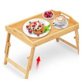 Mayyol Breakfast Bed Tray for Eating - Raised Food Table Up to 9.5" on Lap Sofa - Adjustable Bamboo Serving Tray - Portable Snack Platter with Folding Legs Ideal for Bedroom Picnic