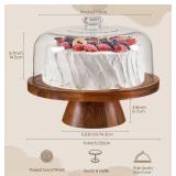HBlife Cake Stand with Plastic Lid (11.4"), Multifunctional Cake Stand with Dome, Acacia Wood 6-in-1 Cake Plate Display Stand with Cover for Baking Gifts, Birthday Kitchen Parties, Weddings