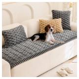 Tiwwie Couch Cover for Dogs Fuzzy Sofa Covers for Pet, Geometric Jacquard Coral Pet-Friendly Washable Non-Slip Sofas Slipcover Cushion Protector Pets Mat Dog Bed Mats