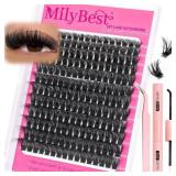 MilyBest Lash Clusters Kit 100D Fluff Cluster Eyelash Extensions 10-18mm Individual Lashes Clusters D Curl Lash Extension Kit, Waterproof Thick Volume Eyelash Clusters with Bond & Seal, Tweezers