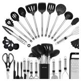 Kitchen Utensil Set-Silicone Cooking Utensils-33 Kitchen Gadgets & Spoons for Nonstick Cookware-Silicone and Stainless Steel Spatula Set-Best Kitchen Tools, Useful Pots and Pans Accessories