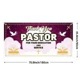 Lofaris Thank You Pastor Banner - 70.8x35.4 Inches Religious Appreciation Sign with Gold Crosses Doves & Bible Elegant Purple and Gold Church Decor