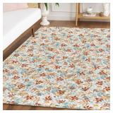 Artoid Mode Eucalyptus Leaves Fall Area Rug, Autumn Thanksgiving Home Decor Low-Profile Washable Area Rugs for Entryway Bedroom Living Room Laundry Room Indoor 5x7 Feet - Retail: $60