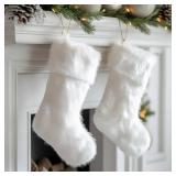 AISENO 2 Pack 18 Inch Snowy White Christmas Stockings Faux Fur Christmas Stockings Hanging Ornaments Candy Gift Bags for Christmas Decorations - Retail: $16