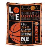 Kids Blankets - 60x50 Inches Throw Size Basketball Themed Stuff Gifts for Teens, Boys, Girls - Soft, Plush & Warm Blanket Accessories for Basketball Lovers Room Decor - Retail: $35