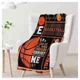Kids Blankets - 60x50 Inches Throw Size Basketball Themed Stuff Gifts for Teens, Boys, Girls - Soft, Plush & Warm Blanket Accessories for Basketball Lovers Room Decor - Retail: $35